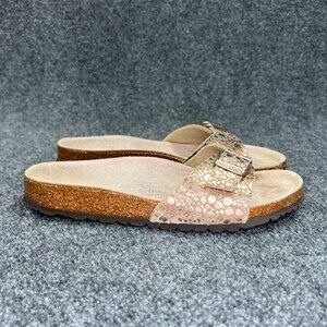 Birkenstock Madrid Sandals Women's 6N Gold Birko-Flor Single Strap Buckle Slides